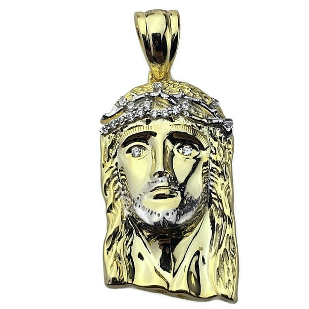 Mens Big Custom Iced Out Religious Crown Jesus Head Pendant Sterling Silver 